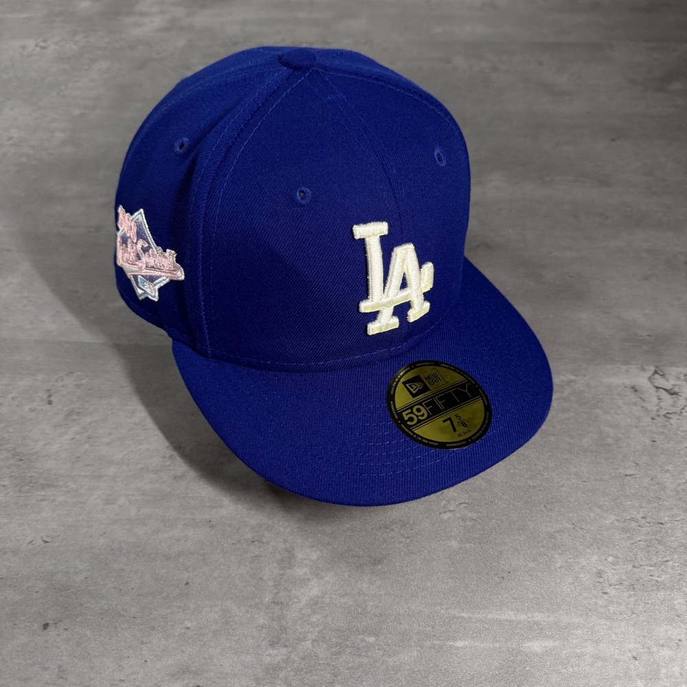 New Era LA Dodgers Hat 7 5/8 Blue 1988 World‎ Series Pink UV 59FIFTY Fitted Cap